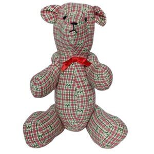 Oriental Trading Jointed Christmas Bear Plaid Holly Plush Stuffed Animal 10.5"